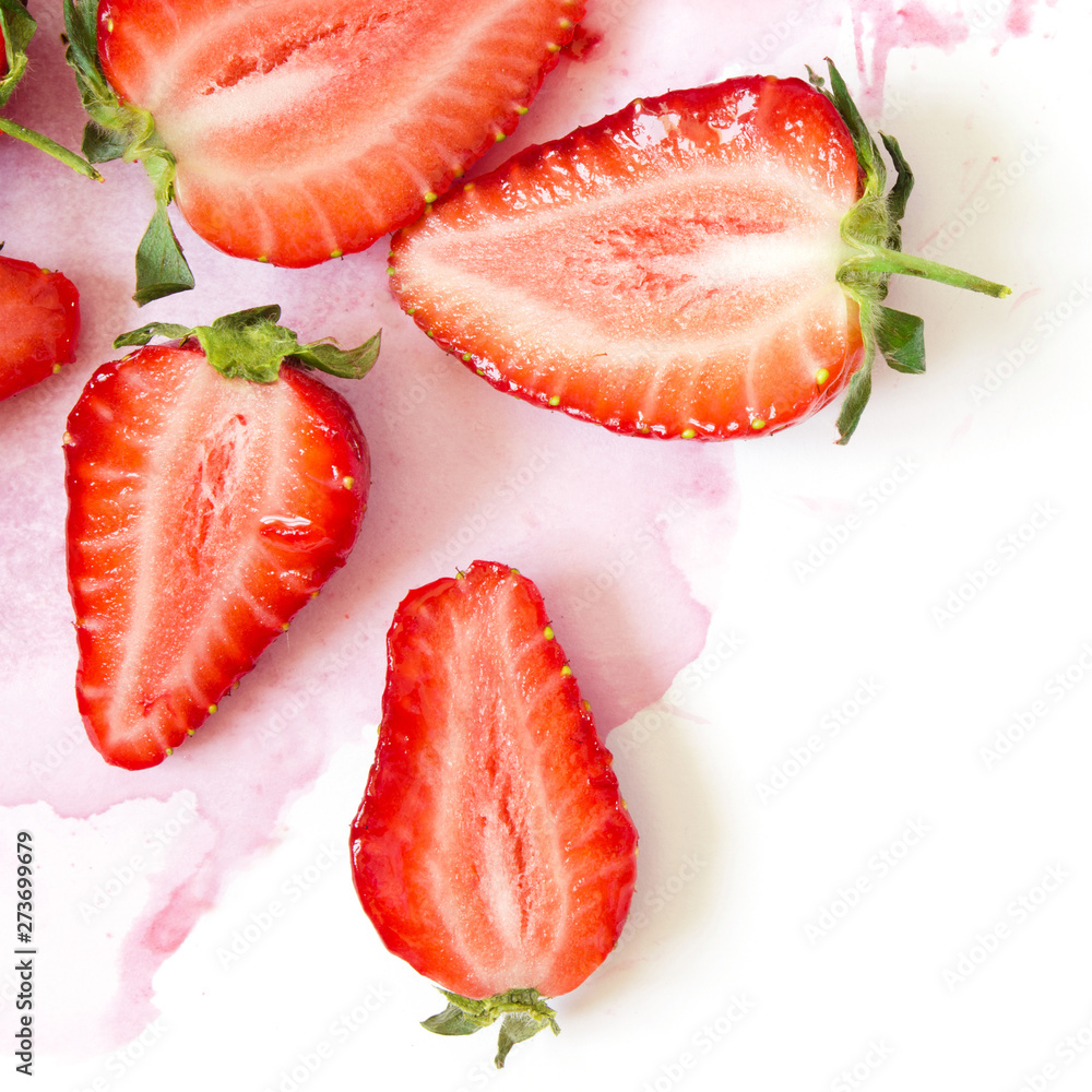 Creative fresh strawberries pattern background with copy space. Food concept. Top view. - Image. Creative fresh strawberries pattern background with copy space. Food concept. Top view. - Image.