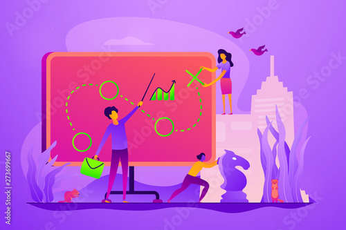 Business strategy, business goals and plan, business achievement and successful development. Vector isolated concept illustration with tiny people and floral elements. Hero image for website.