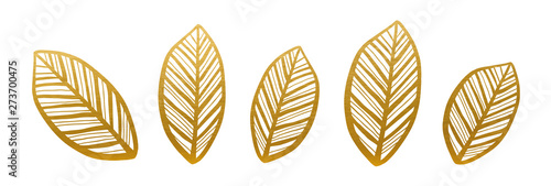 Golden Leaves Set. Nature Decoration Elements. Vector.