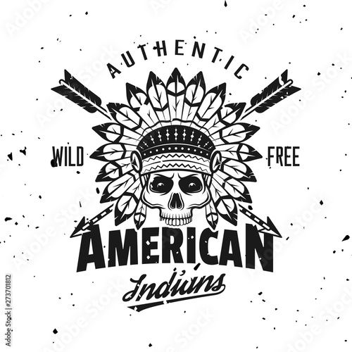 Indian chief skull vector vintage emblem
