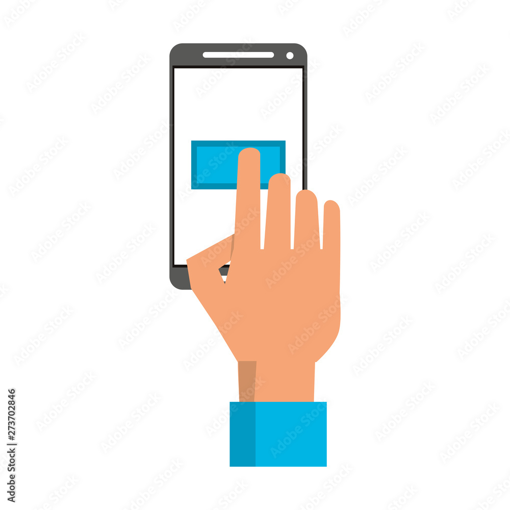 Hand touching button on smartphone screen Hand touching button on smartphone screen