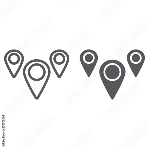 Geotag pin line and glyph icon, navigation and location, geolocation sign, vector graphics, a linear pattern on a white background.