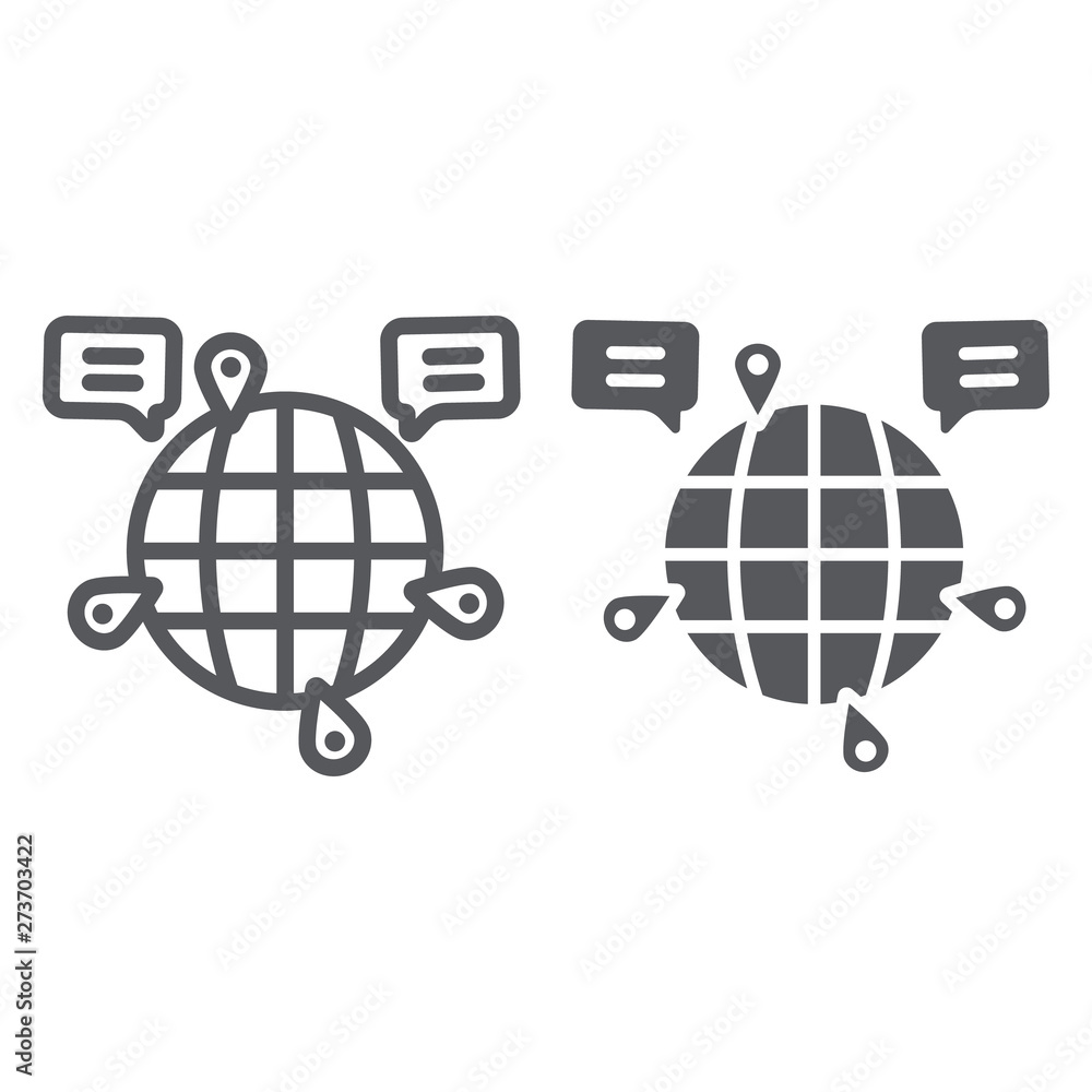 Globe communication line and glyph icon, internet and connection, global chat sign, vector graphics, a linear pattern on a white background. Globe communication line and glyph icon, internet and connection, global chat sign, vector graphics, a linear pattern on a white background.