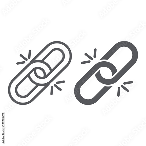 Link line and glyph icon, hyperlink and attach, chain sign, vector graphics, a linear pattern on a white background.