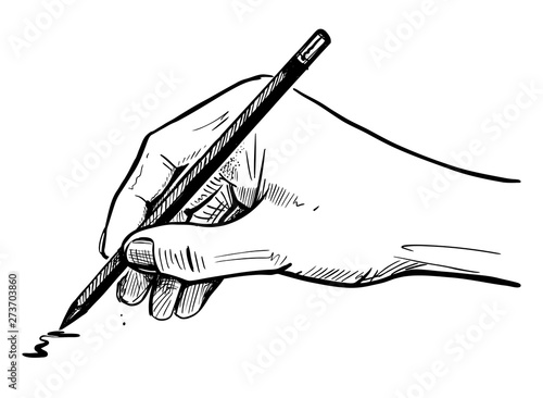 male hand draws a sketch on the pencil