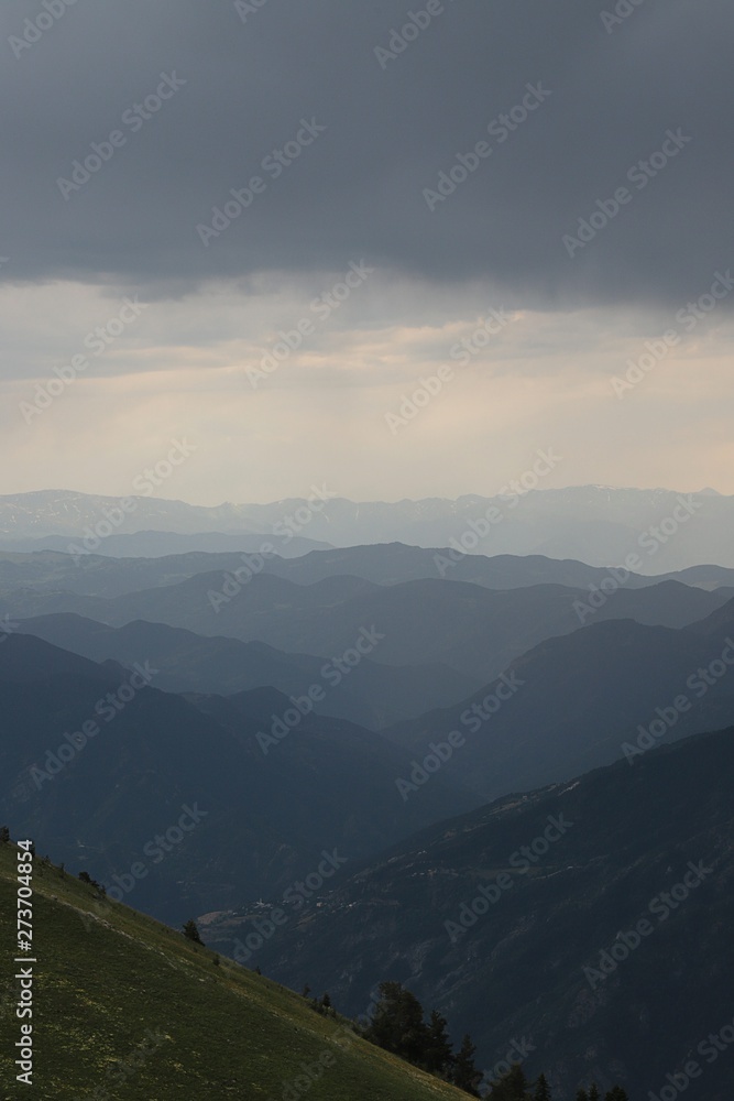 beautiful dark blue mountain landscape with fog and forest.artvin/turkey