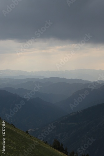 beautiful dark blue mountain landscape with fog and forest.artvin/turkey © murat
