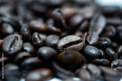 Roasted coffee beans background. Close-up image.