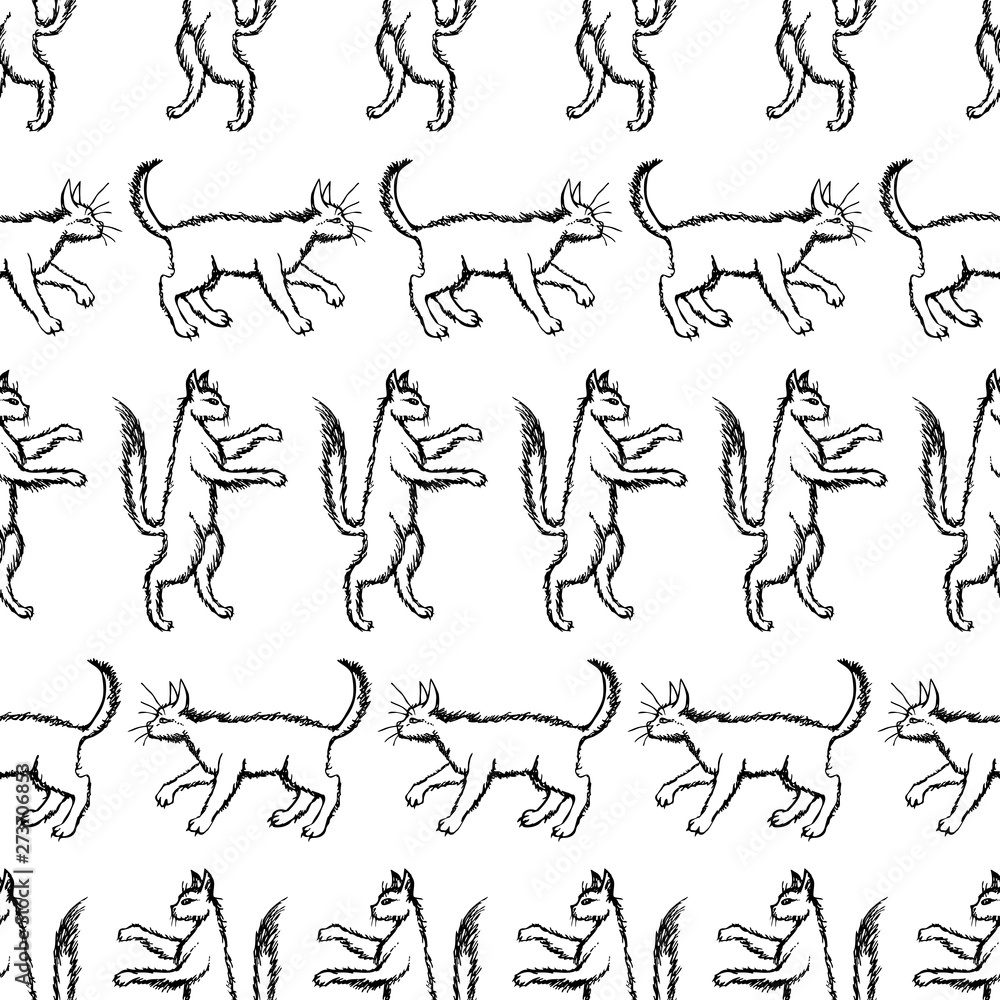 Seamless background of drawn striding cats Seamless background of drawn striding cats