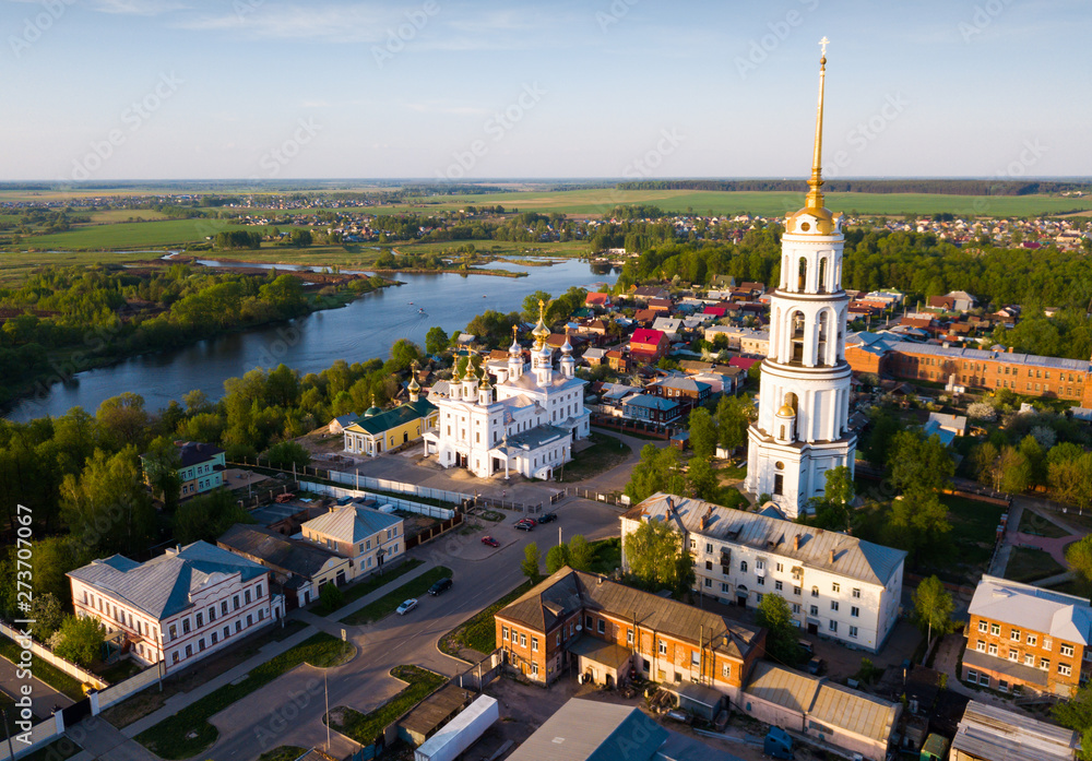 Aerial view of Shuya with Resurrection Cathedral