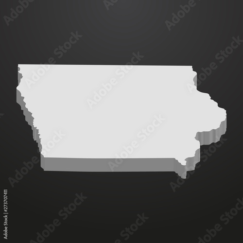 Iowa State map in gray on a black background 3d