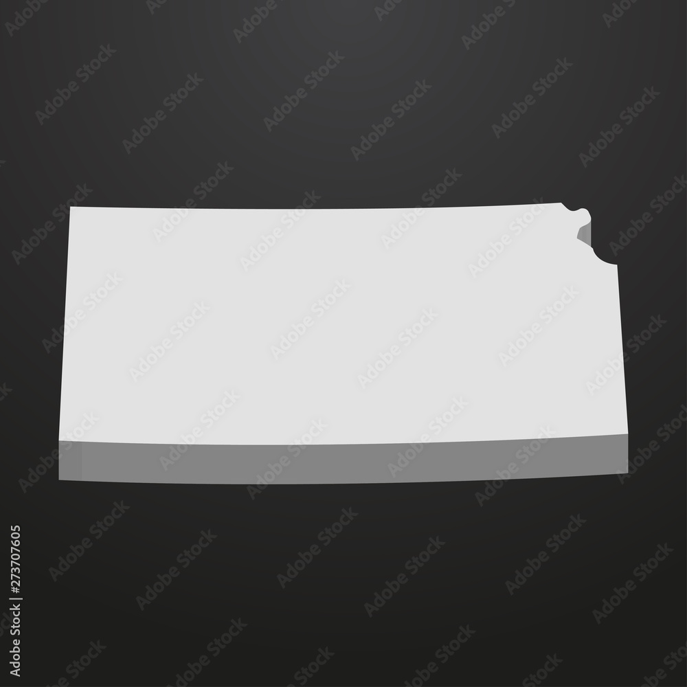 Fototapeta premium Kansas State map in gray on a black background 3d