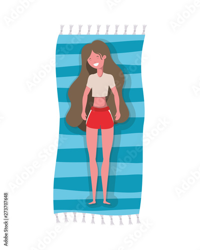 woman with swimsuit sunbathing character