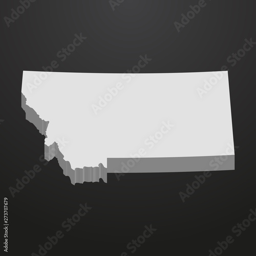 Montana State map in gray on a black background 3d