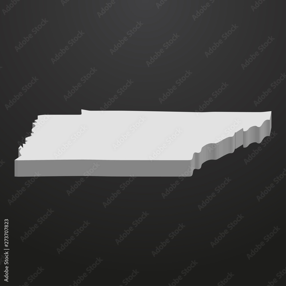 Tennessee State map in gray on a black background 3d