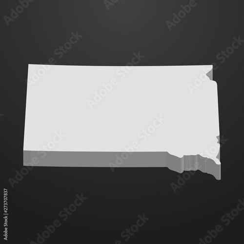South Dakota State map in gray on a black background 3d