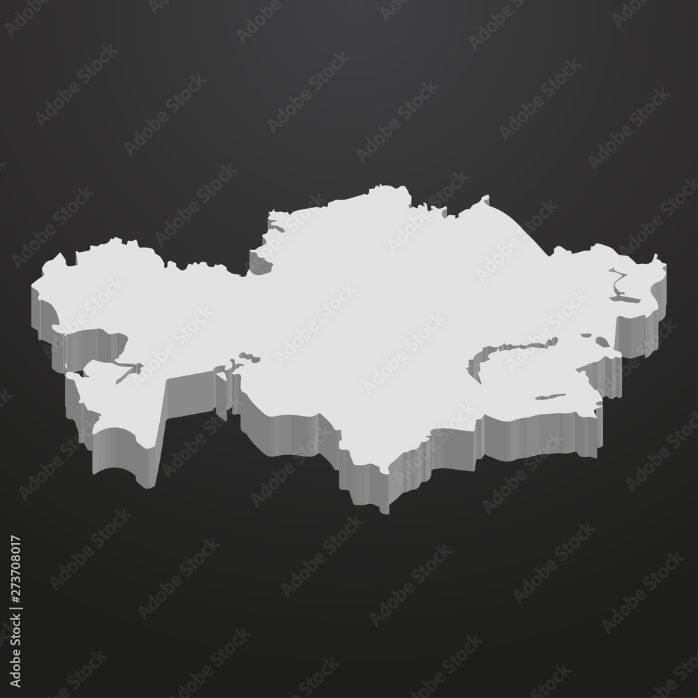 Kazakhstan map in gray on a black background 3d