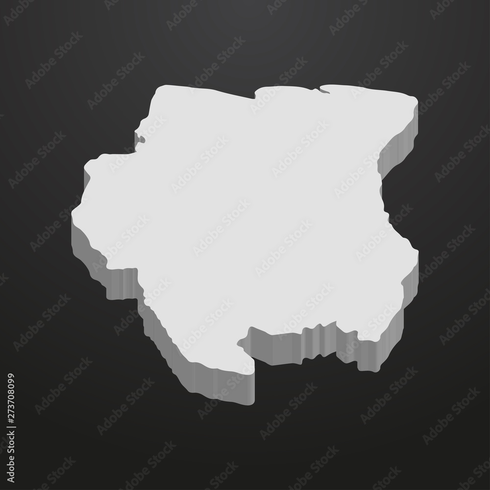Suriname map in gray on a black background 3d