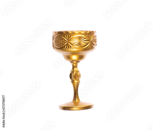golden royal wine glass on a white background