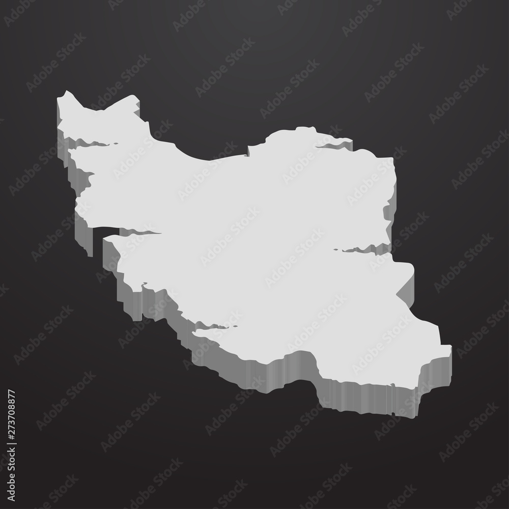 Iran map in gray on a black background 3d
