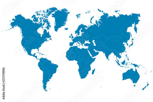 Blue world map on white background. Vector illustration