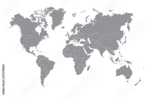 Gray political world map on a white background
