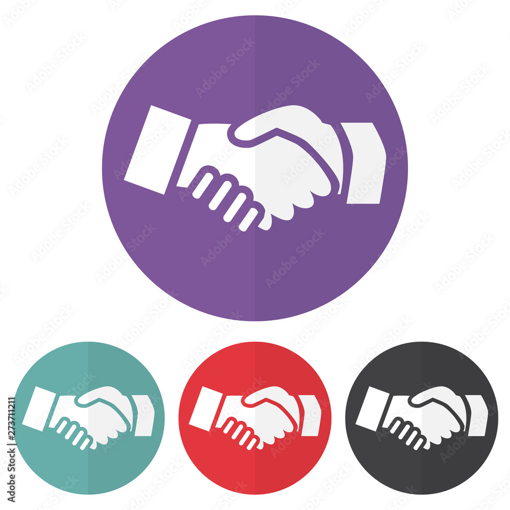 Set of handshake icon on a colorful circles. Vector illustration Set of handshake icon on a colorful circles. Vector illustration