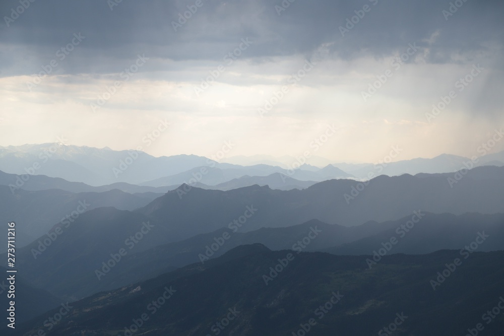 beautiful dark blue mountain landscape with fog and forest.artvin/turkey