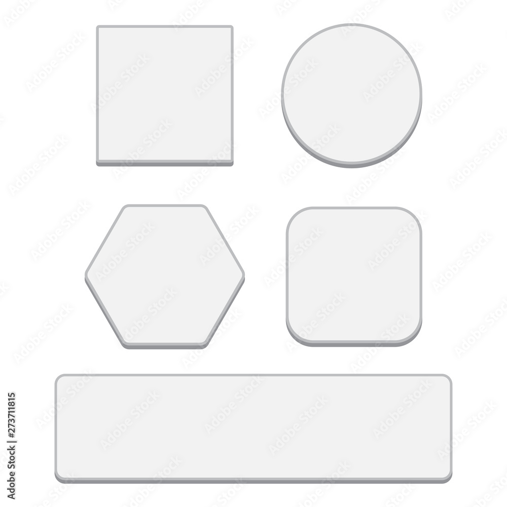 Set of white blank button. Round square rounded buttons Set of white blank button. Round square rounded buttons