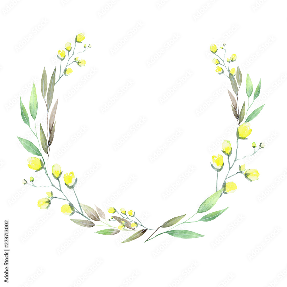 Watercolol hand painted floral composition with summer flowers and inflorescences isolated on white background. Healing Herbs for cards, wedding invitation, posters, save the date or greeting design.