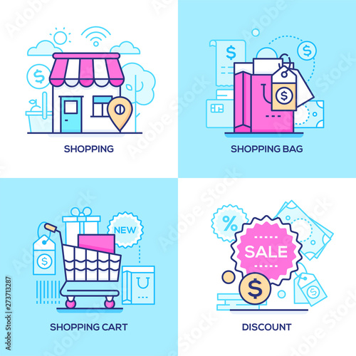 E-commerce - set of line design style colorful illustrations