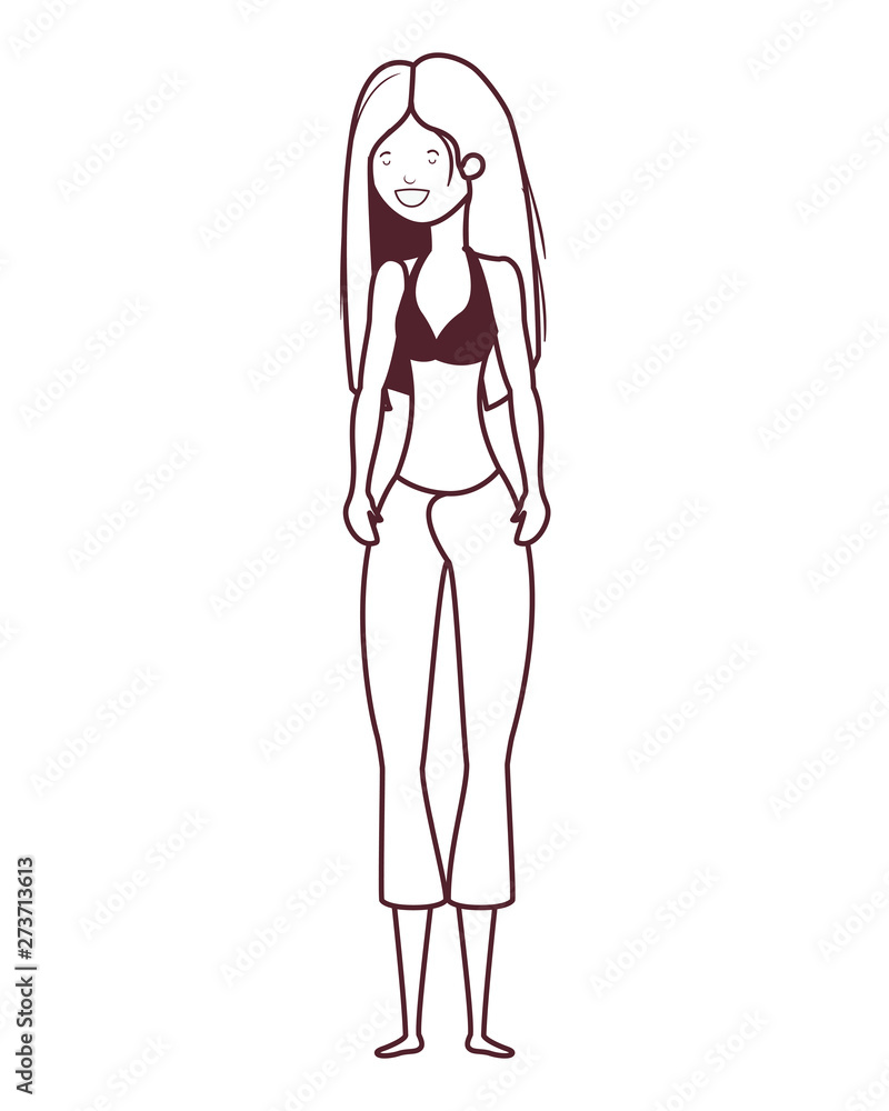 silhouette of woman with swimsuit on white background
