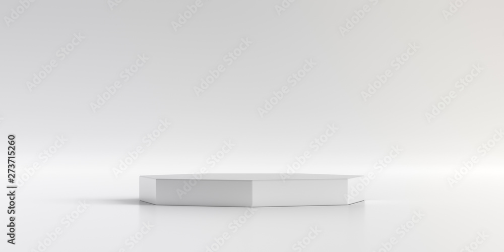 Fototapeta premium Minimal product stand on background. Podium for presentations in white studio. 3D render.