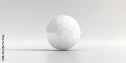 Elegant white background of Icosahedron. Abstract low poly sphere with triangular and smooth shadow. 3D Rendering. © Chanchai