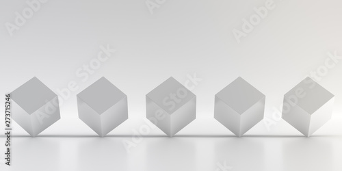 Elegant white background of cube. Abstract low poly and smooth shadow. 3D Rendering.