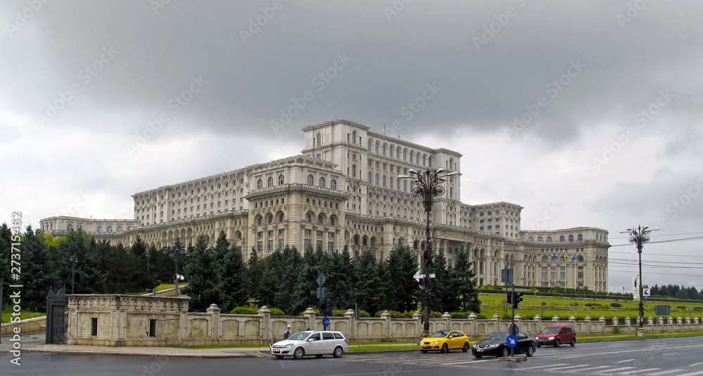 The Palace of the Parliament in a cloudy summer day in Bucharest, Romania