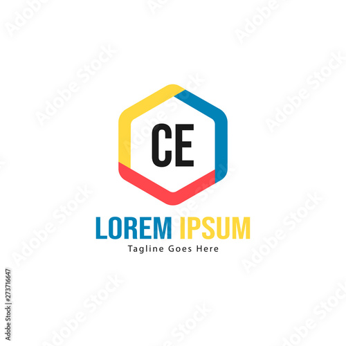Initial CE logo template with modern frame. Minimalist CE letter logo vector illustration