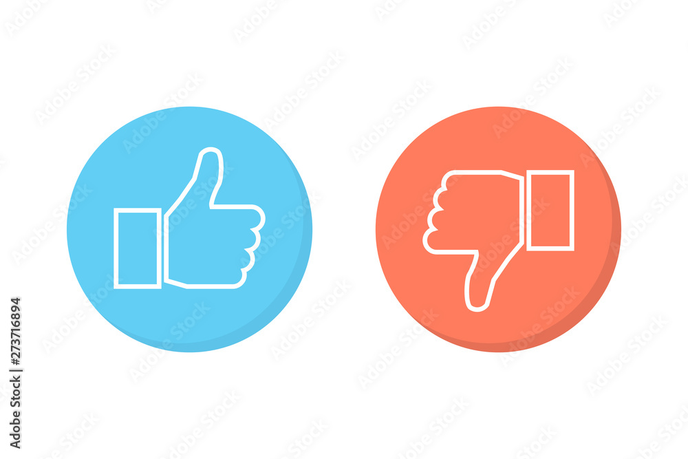 Like and dislike icons set. Thumbs up and thumbs down. Vector illustration Like and dislike icons set. Thumbs up and thumbs down. Vector illustration