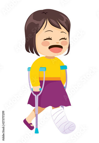Little girl with plaster leg cast walking using crutches happy © Kakigori Studio