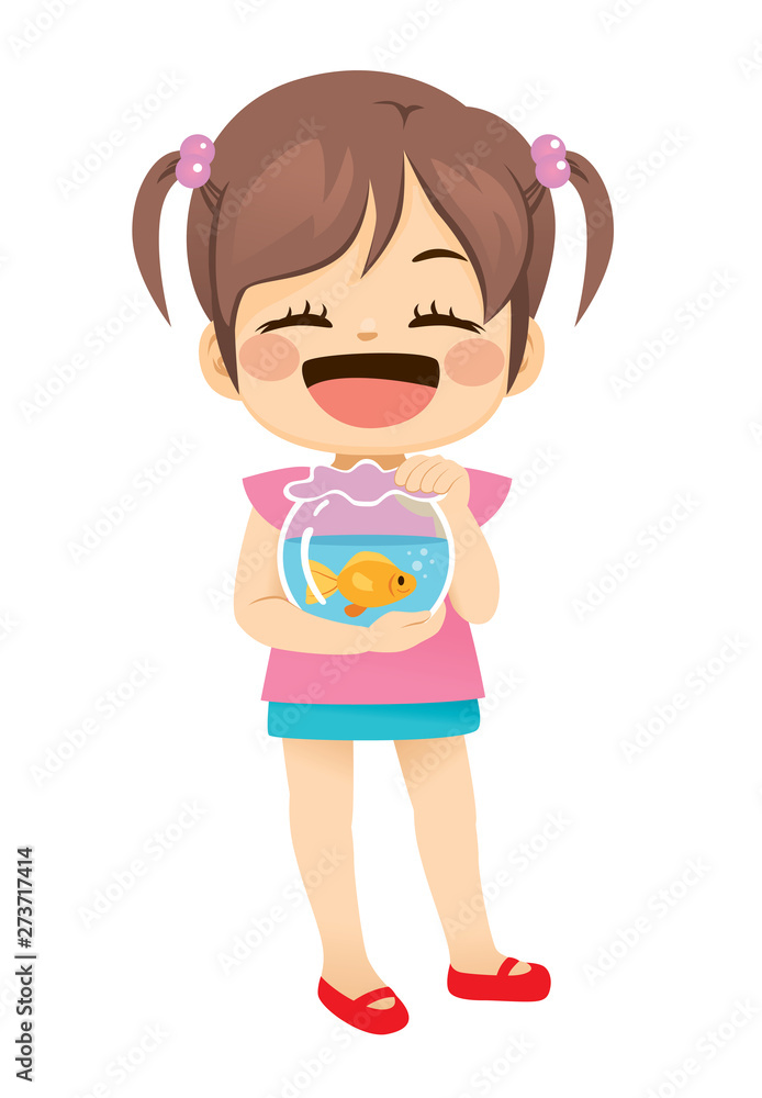 Sweet little girl holding fishbowl with her fish pet Sweet little girl holding fishbowl with her fish pet