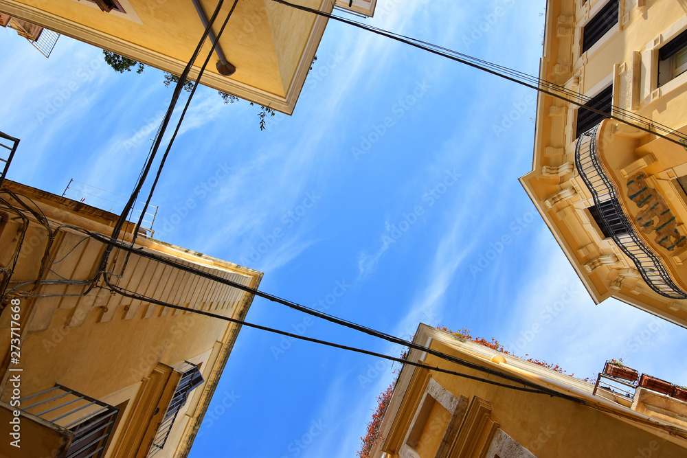 Building architecture and amazing perspective in the Old Town of Bari, Italy