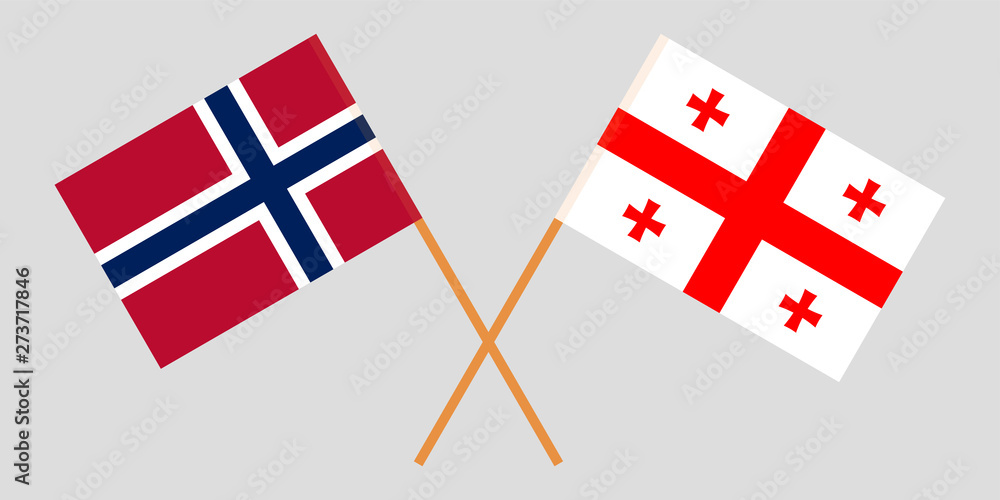 Georgia and Norway. Crossed Georgian and Norwegian flags