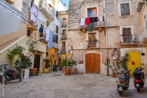 Typical picturesque street square in the Old Town of Bari, Puglia region, Southern Italy.