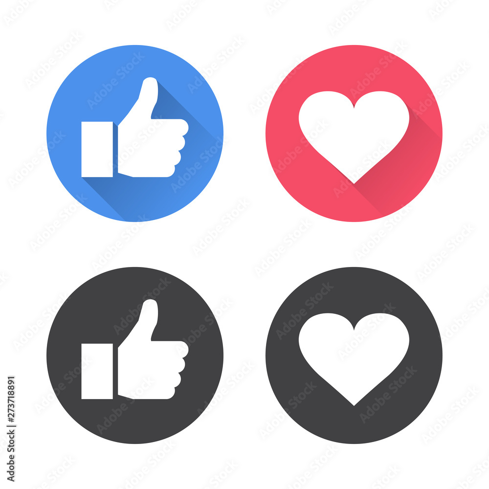 Thumbs up and heart icon in a flat design. Vector illustration Thumbs up and heart icon in a flat design. Vector illustration