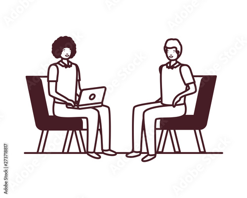 men sitting in chair with laptop on white background