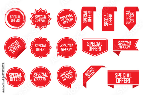 Special offer tag set in red. Vector illustration