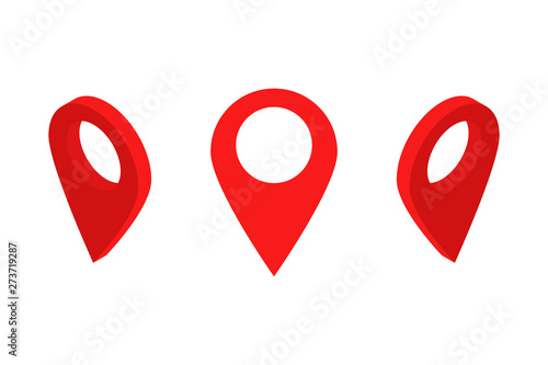 Set of red map pointer in isometric style. Vector illustration
