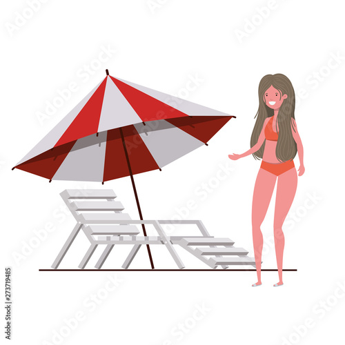 young woman with swimsuit on white background