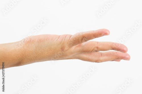 Close-up of a woman's hand and finger on white background © engin