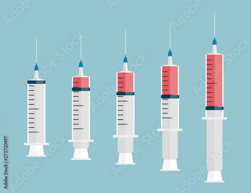 Set of syringe for injection in a flat design